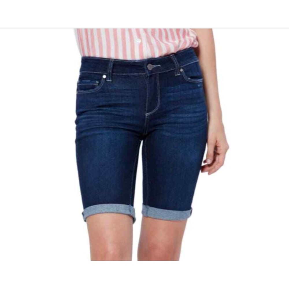 Paige Womens Jax Knee Short Sz 27 Denim Bermuda Mid Rise Dark Wash Pockets